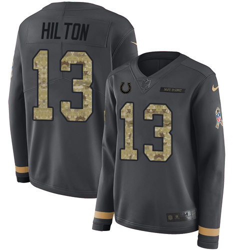 Nike Colts #13 T.Y. Hilton Anthracite Salute to Service Women's Stitched NFL Limited Therma Long Sleeve Jersey