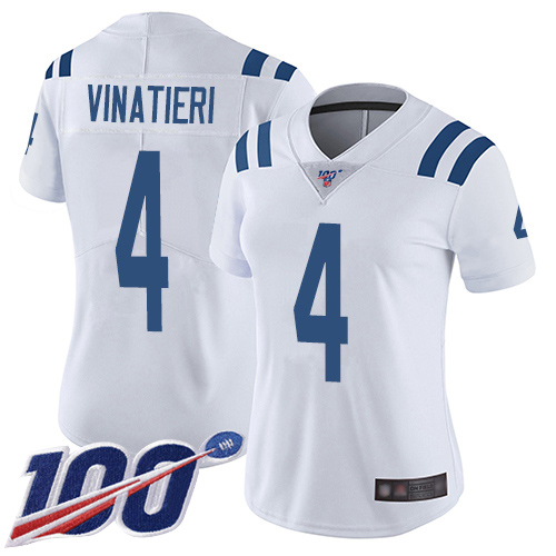Nike Colts #4 Adam Vinatieri White Women's Stitched NFL 100th Season Vapor Limited Jersey