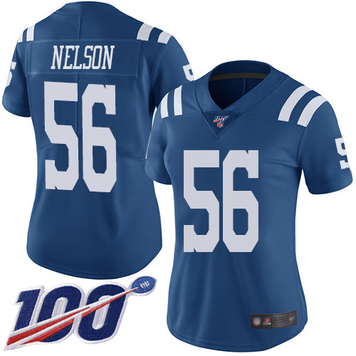 Nike Colts #56 Quenton Nelson Royal Blue Women's Stitched NFL Limited Rush 100th Season Jersey