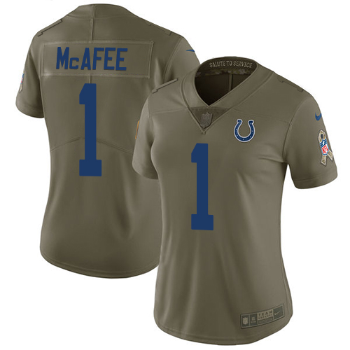 Nike Colts #1 Pat McAfee Olive Women's Stitched NFL Limited 2017 Salute to Service Jersey