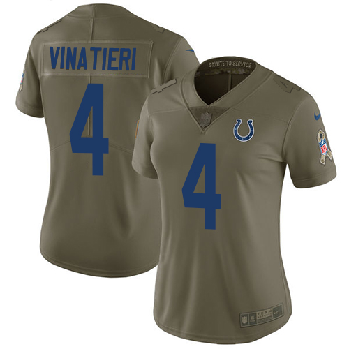 Nike Colts #4 Adam Vinatieri Olive Women's Stitched NFL Limited 2017 Salute to Service Jersey