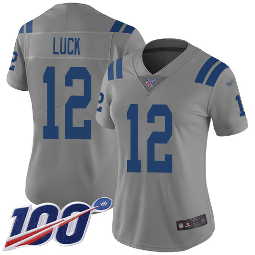 Nike Colts #12 Andrew Luck Gray Women's Stitched NFL Limited Inverted Legend 100th Season Jersey