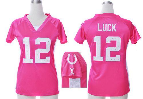 Nike Colts #12 Andrew Luck Pink Draft Him Name & Number Top Women's Stitched NFL Elite Jersey