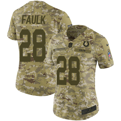 Nike Colts #28 Marshall Faulk Camo Women's Stitched NFL Limited 2018 Salute to Service Jersey