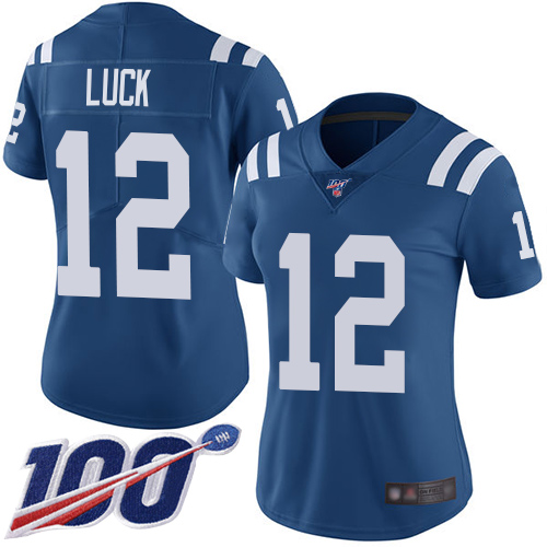 Nike Colts #12 Andrew Luck Royal Blue Team Color Women's Stitched NFL 100th Season Vapor Limited Jersey