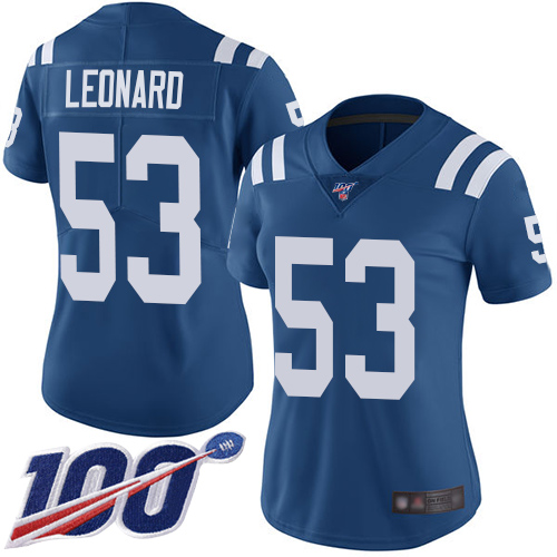 Nike Colts #53 Darius Leonard Royal Blue Team Color Women's Stitched NFL 100th Season Vapor Limited Jersey