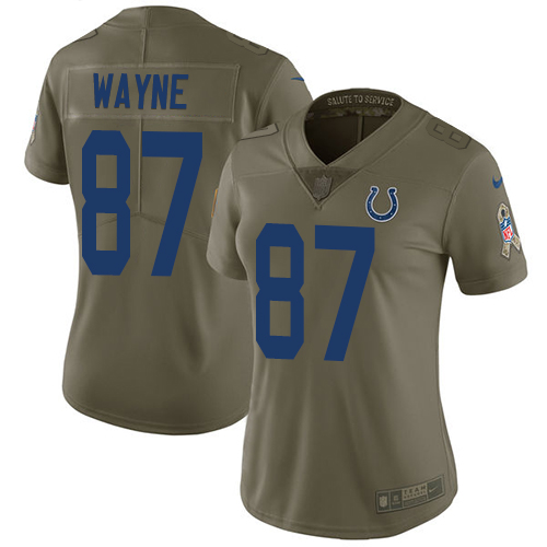 Nike Colts #87 Reggie Wayne Olive Women's Stitched NFL Limited 2017 Salute to Service Jersey