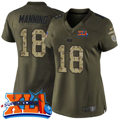 Nike Colts #18 Peyton Manning Green Super Bowl XLI Women's Stitched NFL Limited Salute to Service Jersey
