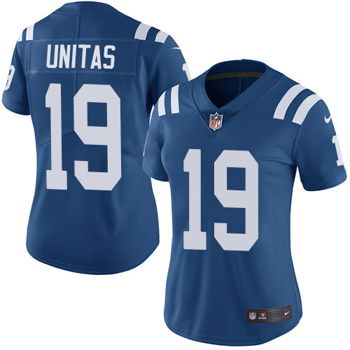 Nike Colts #19 Johnny Unitas Royal Blue Team Color Women's Stitched NFL Vapor Untouchable Limited Jersey