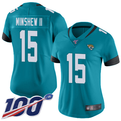 Nike Jaguars #15 Gardner Minshew II Teal Green Alternate Women's Stitched NFL 100th Season Vapor Limited Jersey