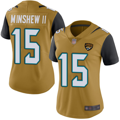 Nike Jaguars #15 Gardner Minshew II Gold Women's Stitched NFL Limited Rush Jersey