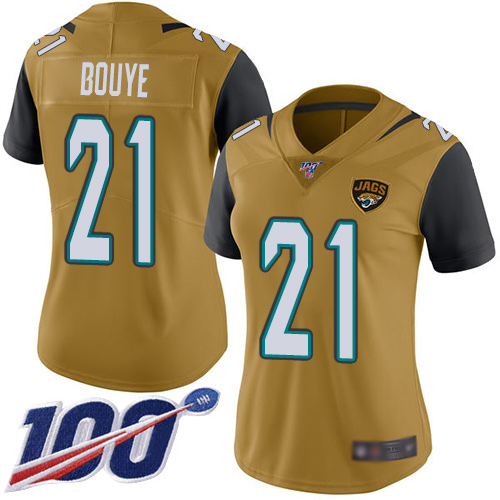 Nike Jaguars #21 A.J. Bouye Gold Women's Stitched NFL Limited Rush 100th Season Jersey