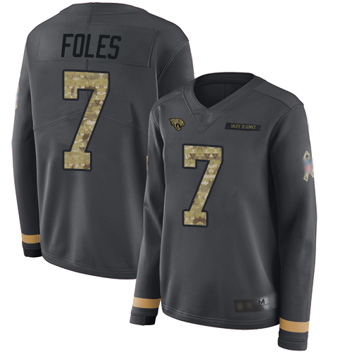 Nike Jaguars #7 Nick Foles Anthracite Salute to Service Women's Stitched NFL Limited Therma Long Sleeve Jersey