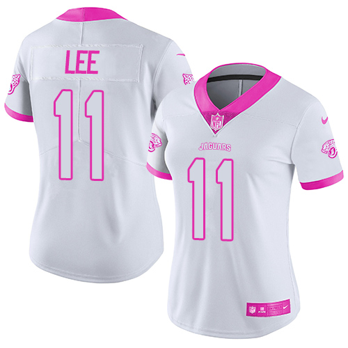 Nike Jaguars #11 Marqise Lee White/Pink Women's Stitched NFL Limited Rush Fashion Jersey