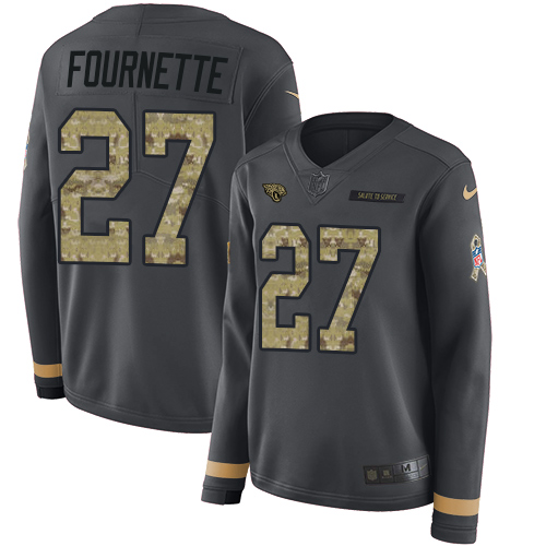 Nike Jaguars #27 Leonard Fournette Anthracite Salute to Service Women's Stitched NFL Limited Therma Long Sleeve Jersey