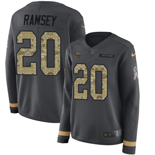 Nike Jaguars #20 Jalen Ramsey Anthracite Salute to Service Women's Stitched NFL Limited Therma Long Sleeve Jersey