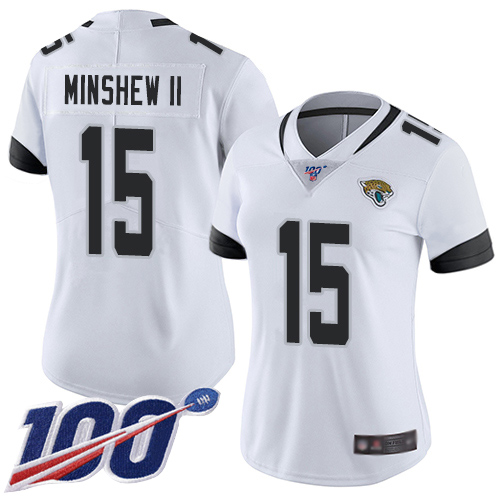 Nike Jaguars #15 Gardner Minshew II White Women's Stitched NFL 100th Season Vapor Limited Jersey