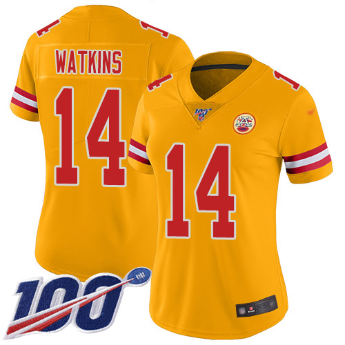 Nike Chiefs #14 Sammy Watkins Gold Women's Stitched NFL Limited Inverted Legend 100th Season Jersey