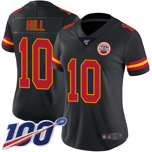 Nike Chiefs #10 Tyreek Hill Black Women's Stitched NFL Limited Rush 100th Season Jersey