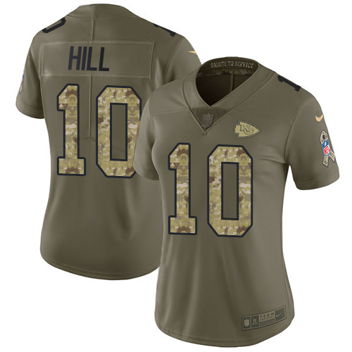 Nike Chiefs #10 Tyreek Hill Olive/Camo Women's Stitched NFL Limited 2017 Salute to Service Jersey