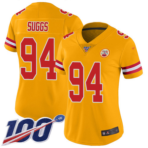 Nike Chiefs #94 Terrell Suggs Gold Women's Stitched NFL Limited Inverted Legend 100th Season Jersey