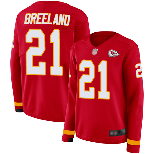 Nike Chiefs #21 Bashaud Breeland Red Team Color Women's Stitched NFL Limited Therma Long Sleeve Jersey