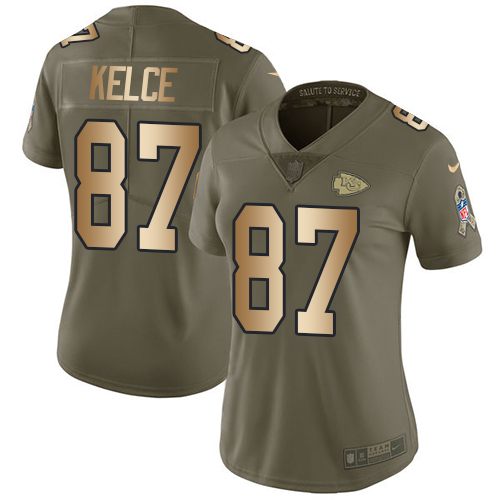 Nike Chiefs #87 Travis Kelce Olive/Gold Women's Stitched NFL Limited 2017 Salute to Service Jersey