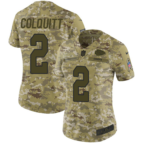 Nike Chiefs #2 Dustin Colquitt Camo Women's Stitched NFL Limited 2018 Salute to Service Jersey