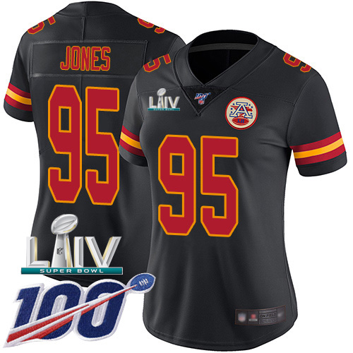 Nike Chiefs #95 Chris Jones Black Super Bowl LIV 2020 Women's Stitched NFL Limited Rush 100th Season Jersey