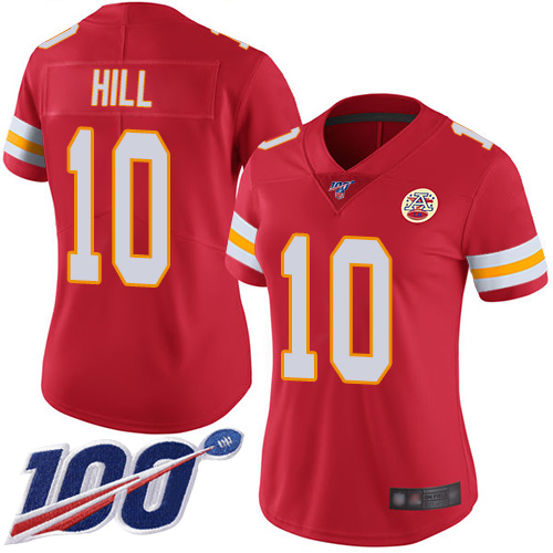 Nike Chiefs #10 Tyreek Hill Red Team Color Women's Stitched NFL 100th Season Vapor Limited Jersey