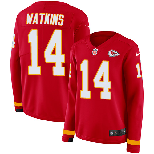 Nike Chiefs #14 Sammy Watkins Red Team Color Women's Stitched NFL Limited Therma Long Sleeve Jersey