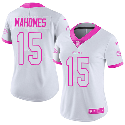 Nike Chiefs #15 Patrick Mahomes White/Pink Women's Stitched NFL Limited Rush Fashion Jersey