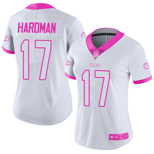 Nike Chiefs #17 Mecole Hardman White/Pink Women's Stitched NFL Limited Rush Fashion Jersey