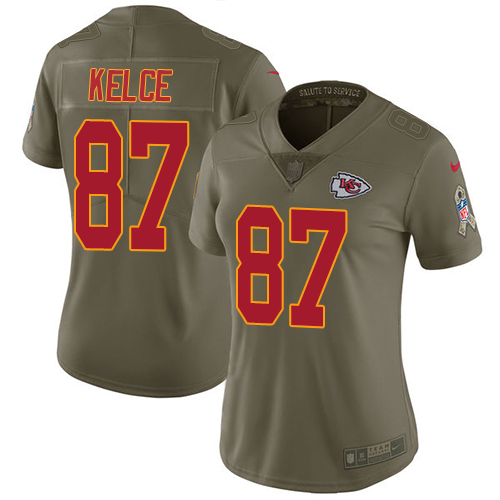 Nike Chiefs #87 Travis Kelce Olive Women's Stitched NFL Limited 2017 Salute to Service Jersey