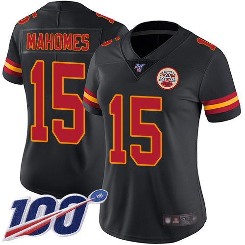 Nike Chiefs #15 Patrick Mahomes Black Women's Stitched NFL Limited Rush 100th Season Jersey