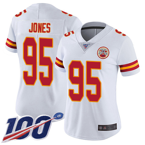 Nike Chiefs #95 Chris Jones White Women's Stitched NFL 100th Season Vapor Limited Jersey