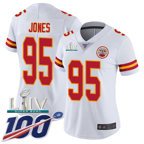 Nike Chiefs #95 Chris Jones White Super Bowl LIV 2020 Women's Stitched NFL 100th Season Vapor Untouchable Limited Jersey