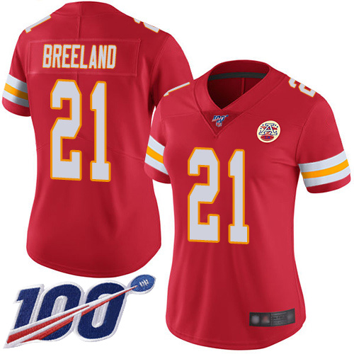 Nike Chiefs #21 Bashaud Breeland Red Team Color Women's Stitched NFL 100th Season Vapor Limited Jersey