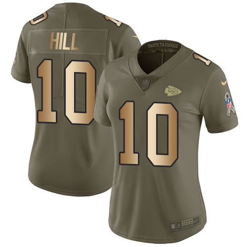 Nike Chiefs #10 Tyreek Hill Olive/Gold Women's Stitched NFL Limited 2017 Salute to Service Jersey