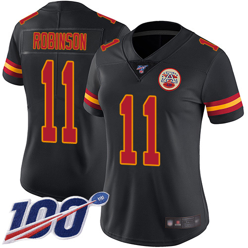 Nike Chiefs #11 Demarcus Robinson Black Women's Stitched NFL Limited Rush 100th Season Jersey