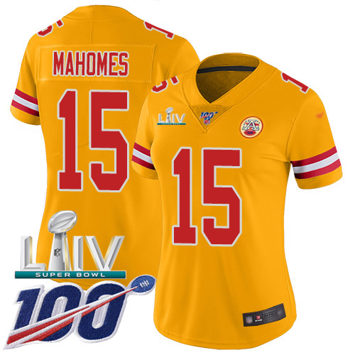 Nike Chiefs #15 Patrick Mahomes Gold Super Bowl LIV 2020 Women's Stitched NFL Limited Inverted Legend 100th Season Jersey
