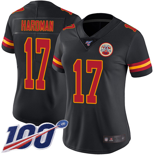 Nike Chiefs #17 Mecole Hardman Black Women's Stitched NFL Limited Rush 100th Season Jersey