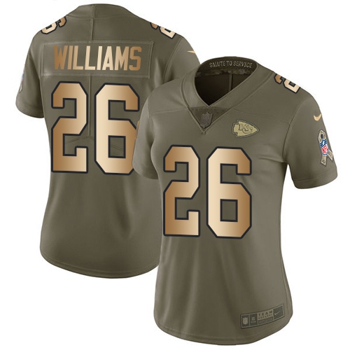 Nike Chiefs #26 Damien Williams Olive/Gold Women's Stitched NFL Limited 2017 Salute To Service Jersey
