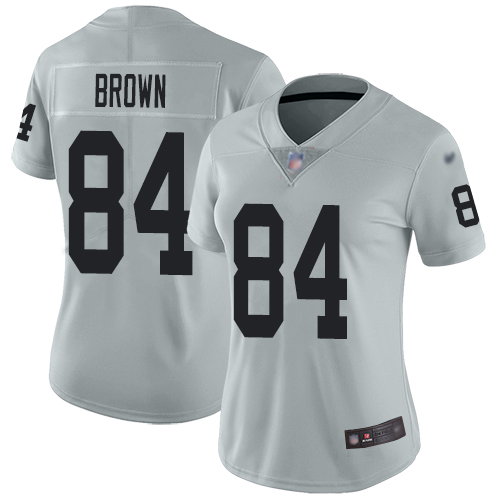 Nike Raiders #84 Antonio Brown Silver Women's Stitched NFL Limited Inverted Legend Jersey