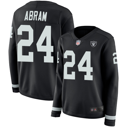 Nike Raiders #24 Johnathan Abram Black Team Color Women's Stitched NFL Limited Therma Long Sleeve Jersey