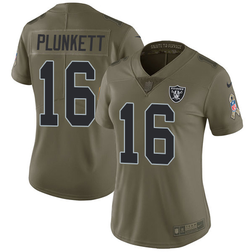 Nike Raiders #16 Jim Plunkett Olive Women's Stitched NFL Limited 2017 Salute to Service Jersey