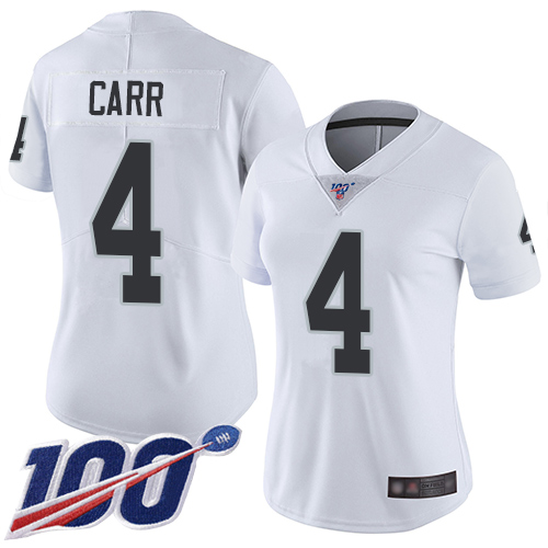Nike Raiders #4 Derek Carr White Women's Stitched NFL 100th Season Vapor Limited Jersey