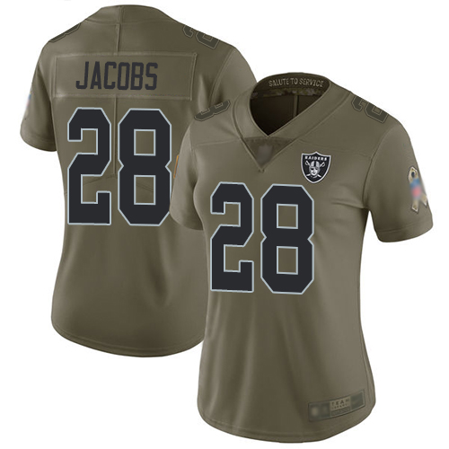Nike Raiders #28 Josh Jacobs Olive Women's Stitched NFL Limited 2017 Salute to Service Jersey