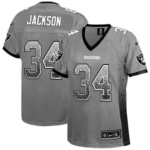 Nike Raiders #34 Bo Jackson Grey Women's Stitched NFL Elite Drift Fashion Jersey