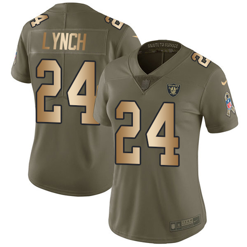 Nike Raiders #24 Marshawn Lynch Olive/Gold Women's Stitched NFL Limited 2017 Salute to Service Jersey